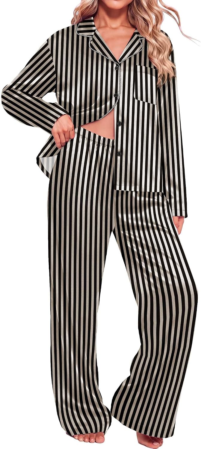 Detalle de Ekouaer Women's Satin Pajama Set, Polyester