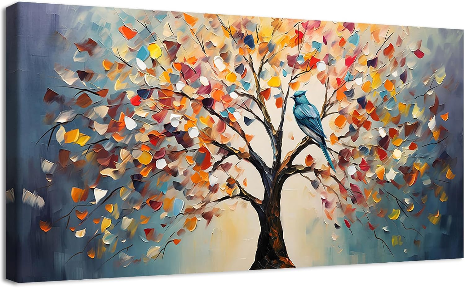 Thumbnail 6 de Grau Blau Lebensbaum Leinwandbild mit Rahmen – Abstrakte Texturkunst, 50×100 cm