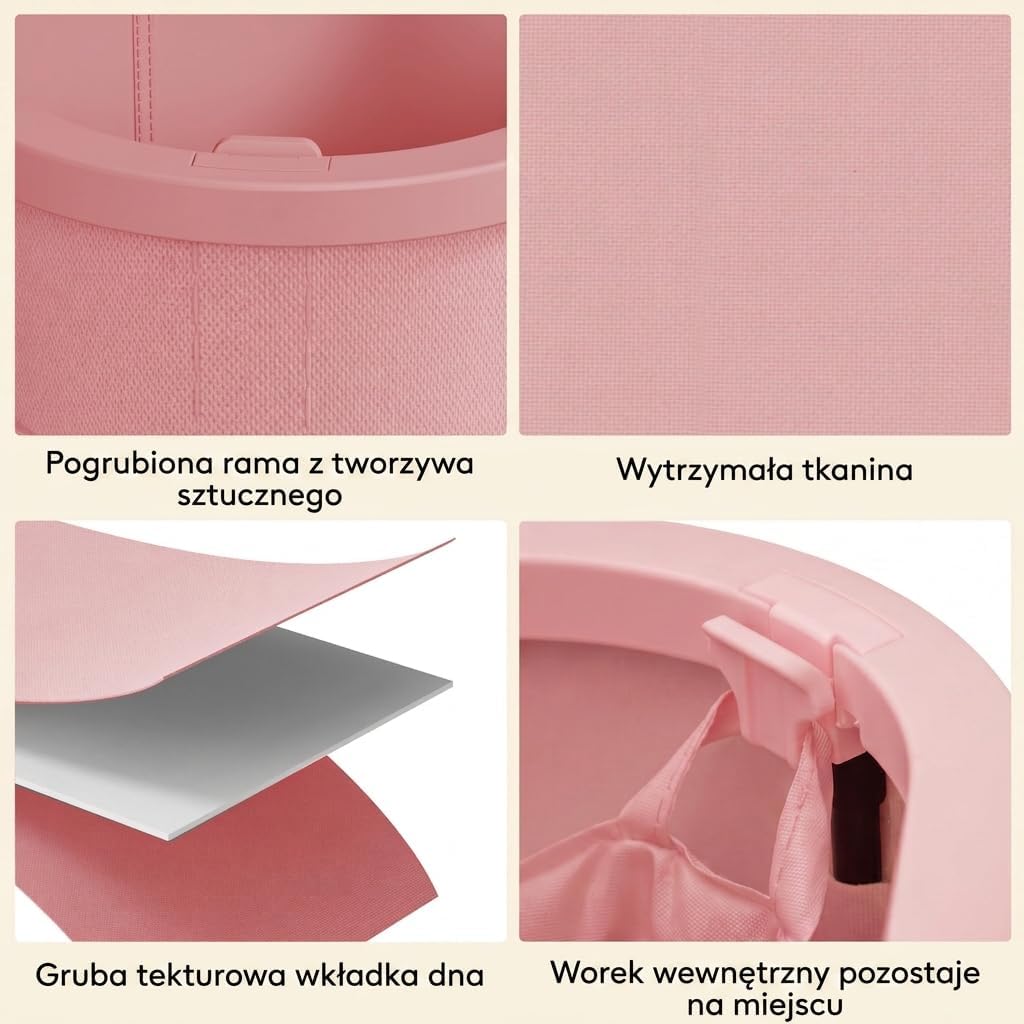 Detalle de Lifewit 24598 – składany kosz na pranie 185 l, 3 komory, pokrywa, różowy