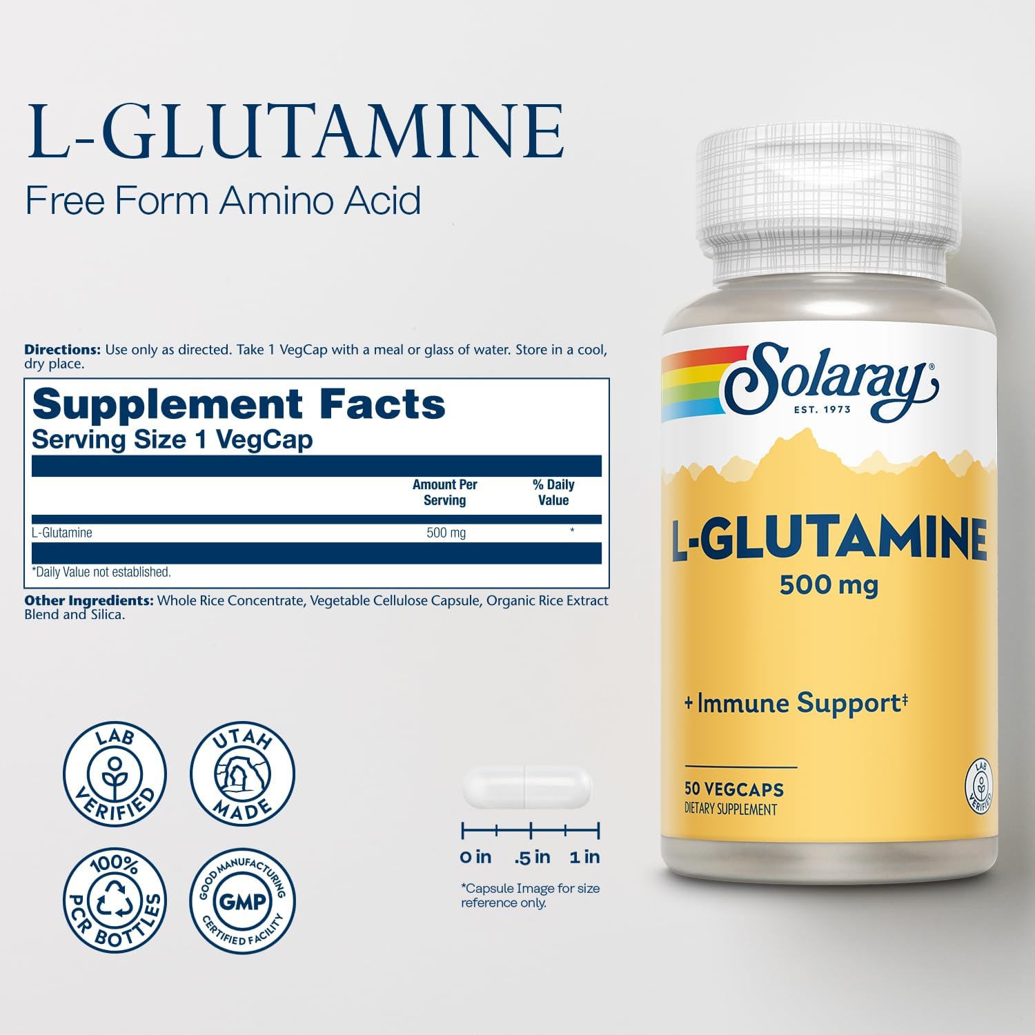 Thumbnail 1 de Solaray L-Glutamine 500mg 50 VegCaps 💊