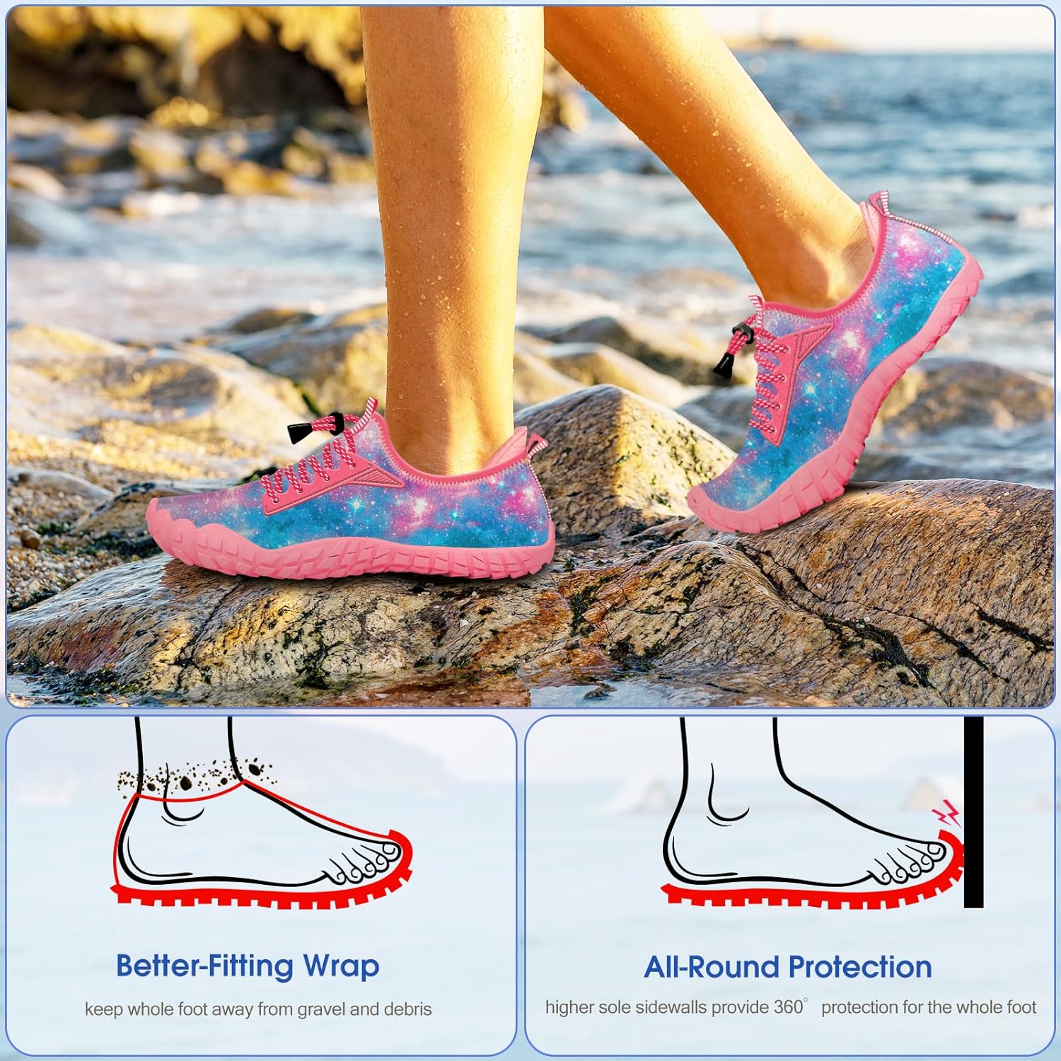 Detalle de Kids Built-in Heel Grip Water Shoes with Wide Toe Box and 360° Protection