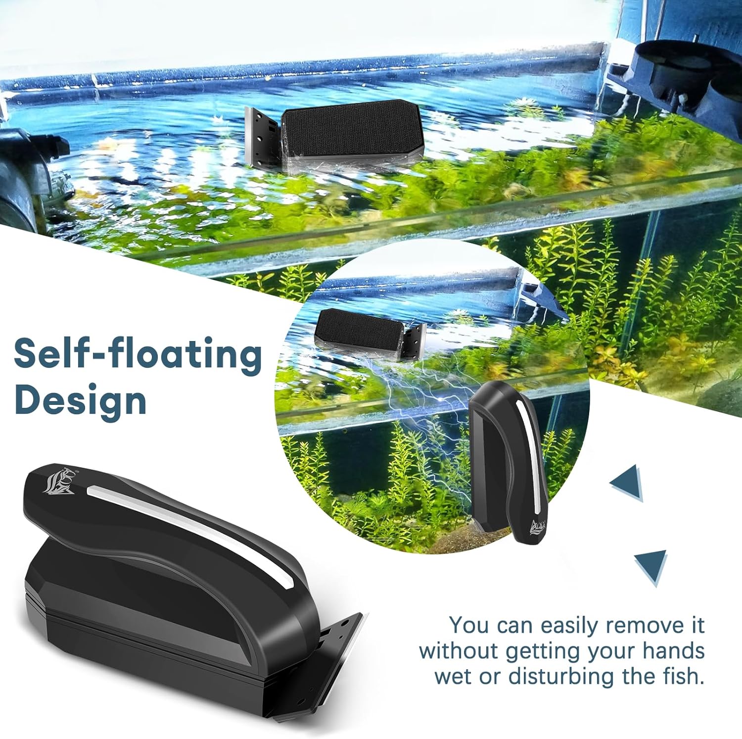 Detalle de AQQA Magnetic Fish Tank Cleaner with 2 Detachable Scrapers for Glass & Acrylic
