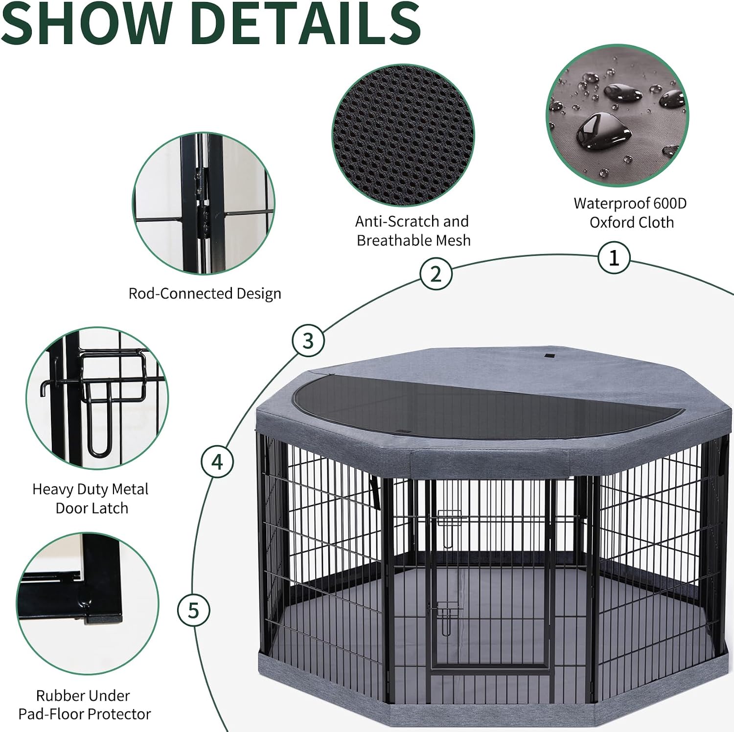 Detalle 2 de PETIME Dog Playpen, 40-Inch Height