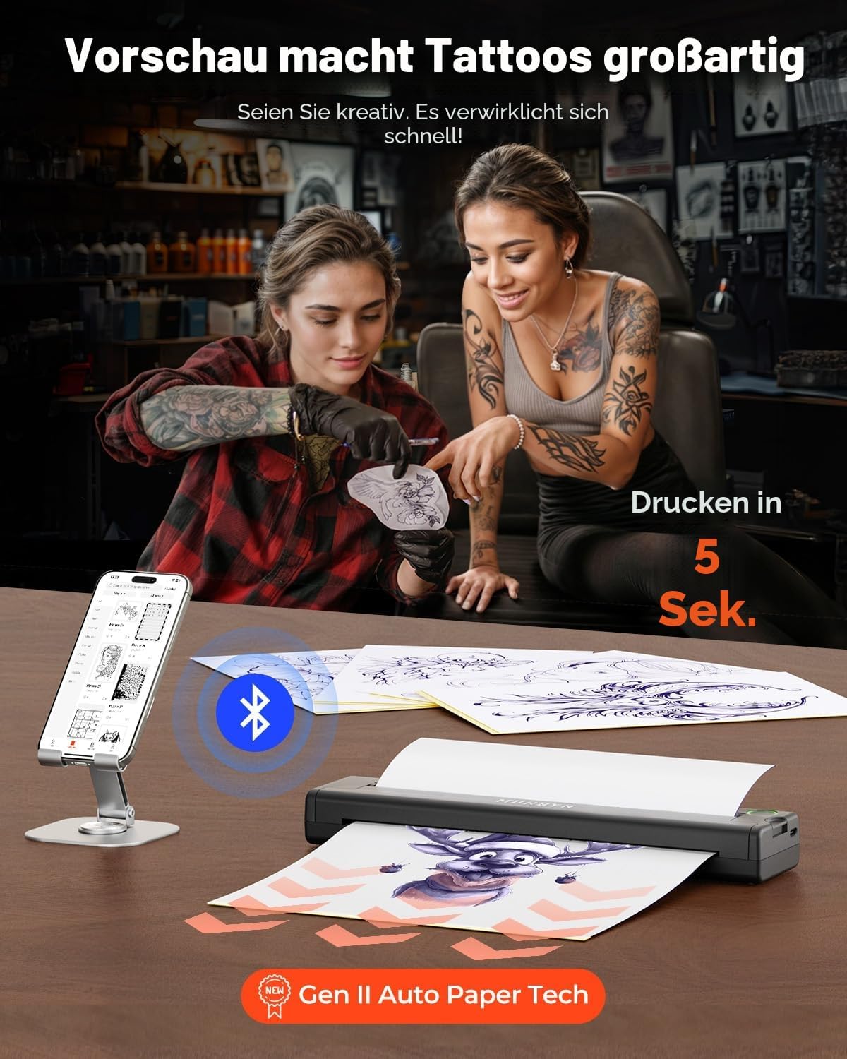 Thumbnail 2 de MUNBYN Tattoo Drucker ITP05 Bluetooth