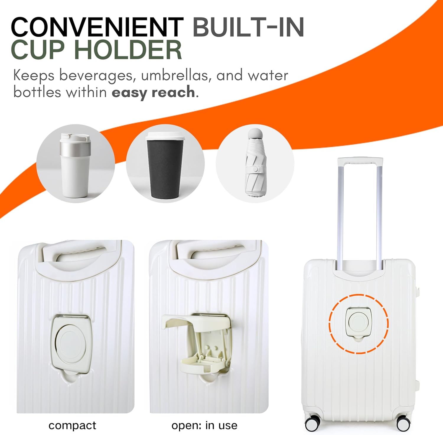 Detalle de JLY Lightweight 3-Piece Luggage Set with TSA Lock and Built-In Cupholder (Ivory White, L 75.5cm)