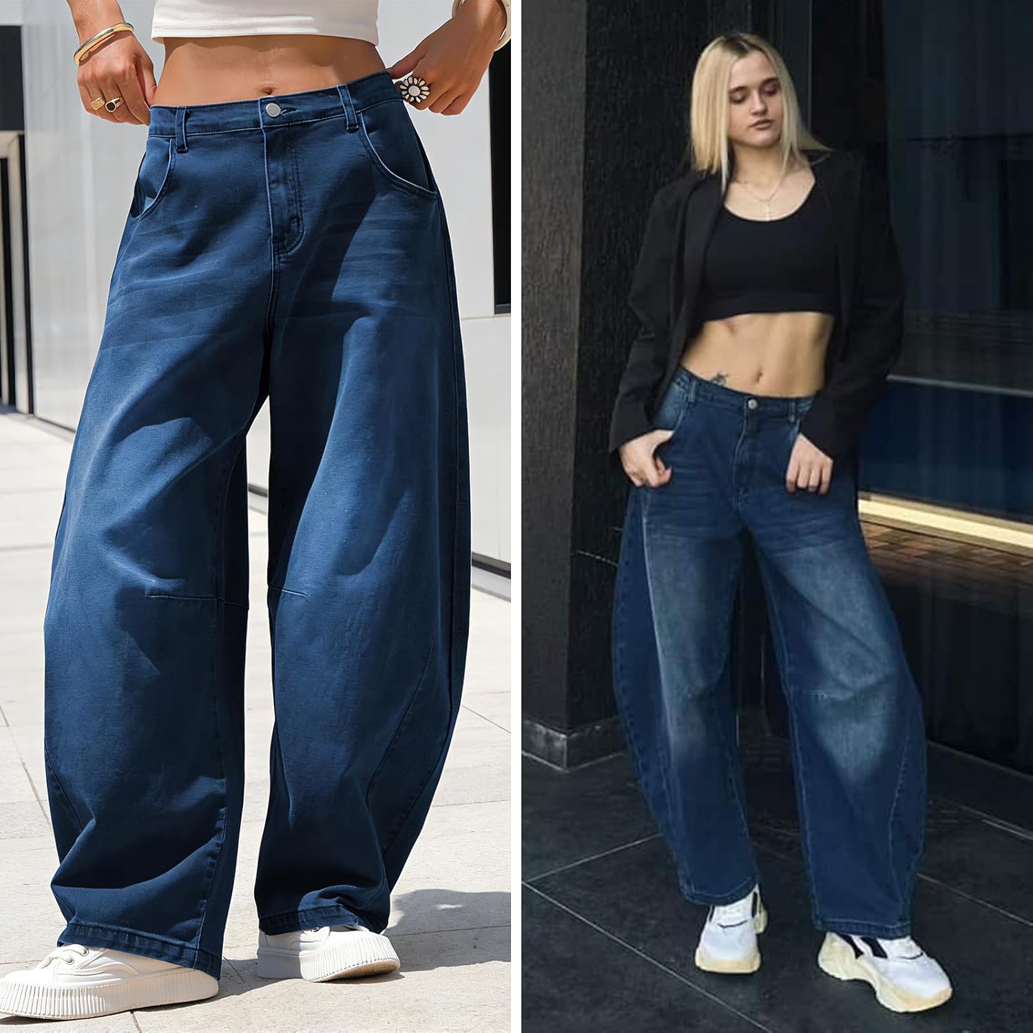 Detalle de EXLURA Women's Barrel Jeans: Wide Leg Y2K Inspired Baggy Denim