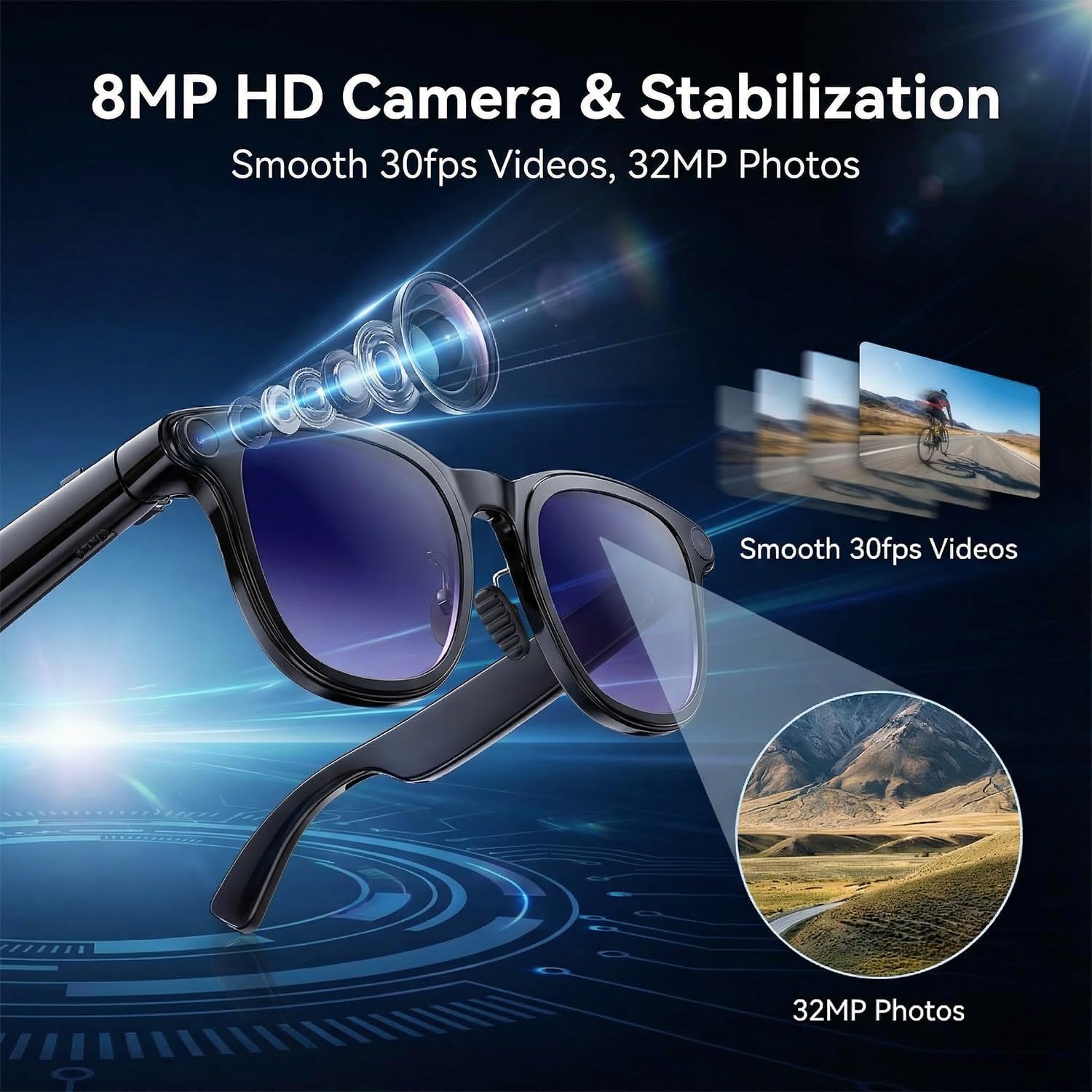 Detalle 2 de AMZISH AI Smart Glasses 8MP Bluetooth Camera