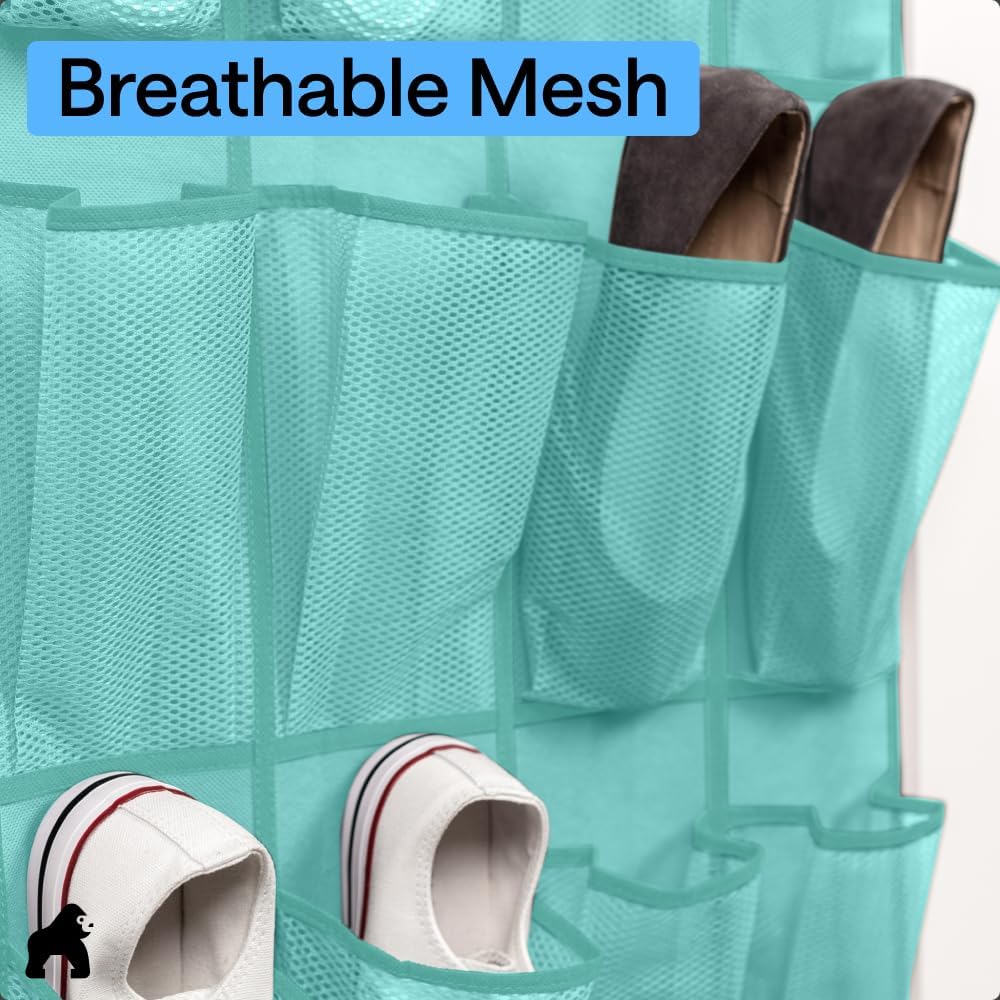 Thumbnail 4 de Gorilla Grip Large Over-the-Door Shoe Organizer with Breathable Mesh (24 Pockets) — Up to 40 lb, Turquoise (1-Pack)