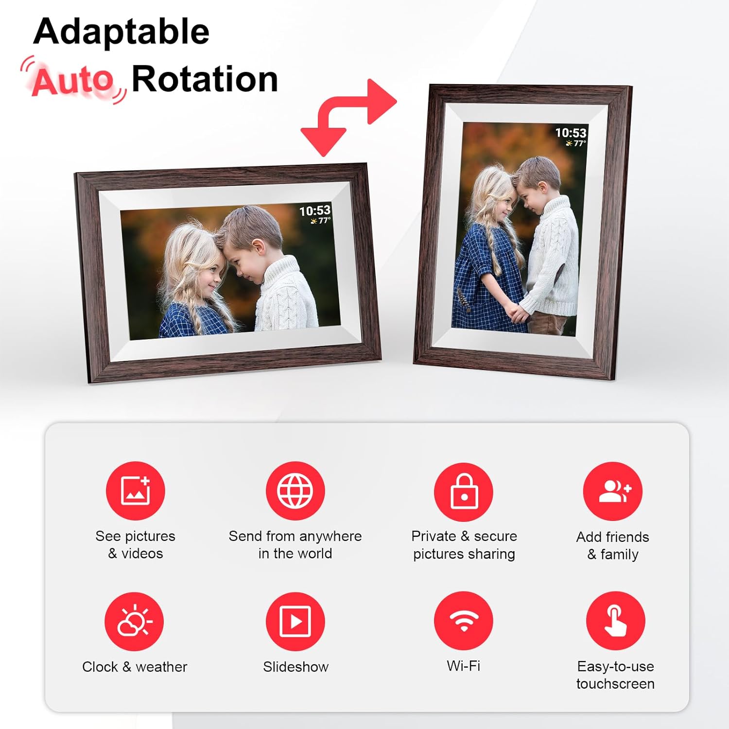 Detalle 2 de Hesmor 64GB Frameo WiFi Digital Photo Frame (10.1 Inch, 1280x800 IPS Touch) with Auto-Rotate