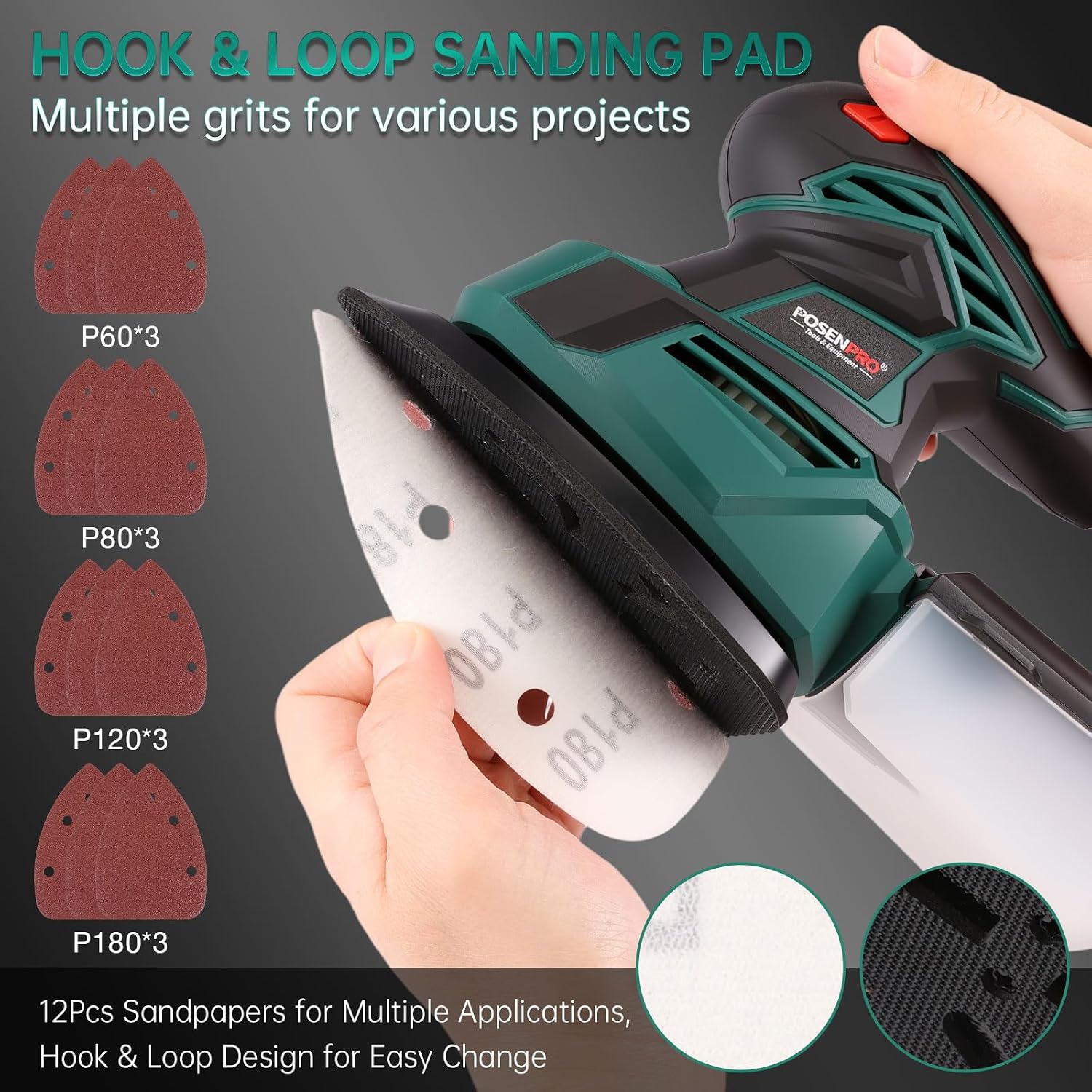 Detalle de POSENPRO PPMDS130 detailschuurmachine, 130 W, driehoekige schuurzool