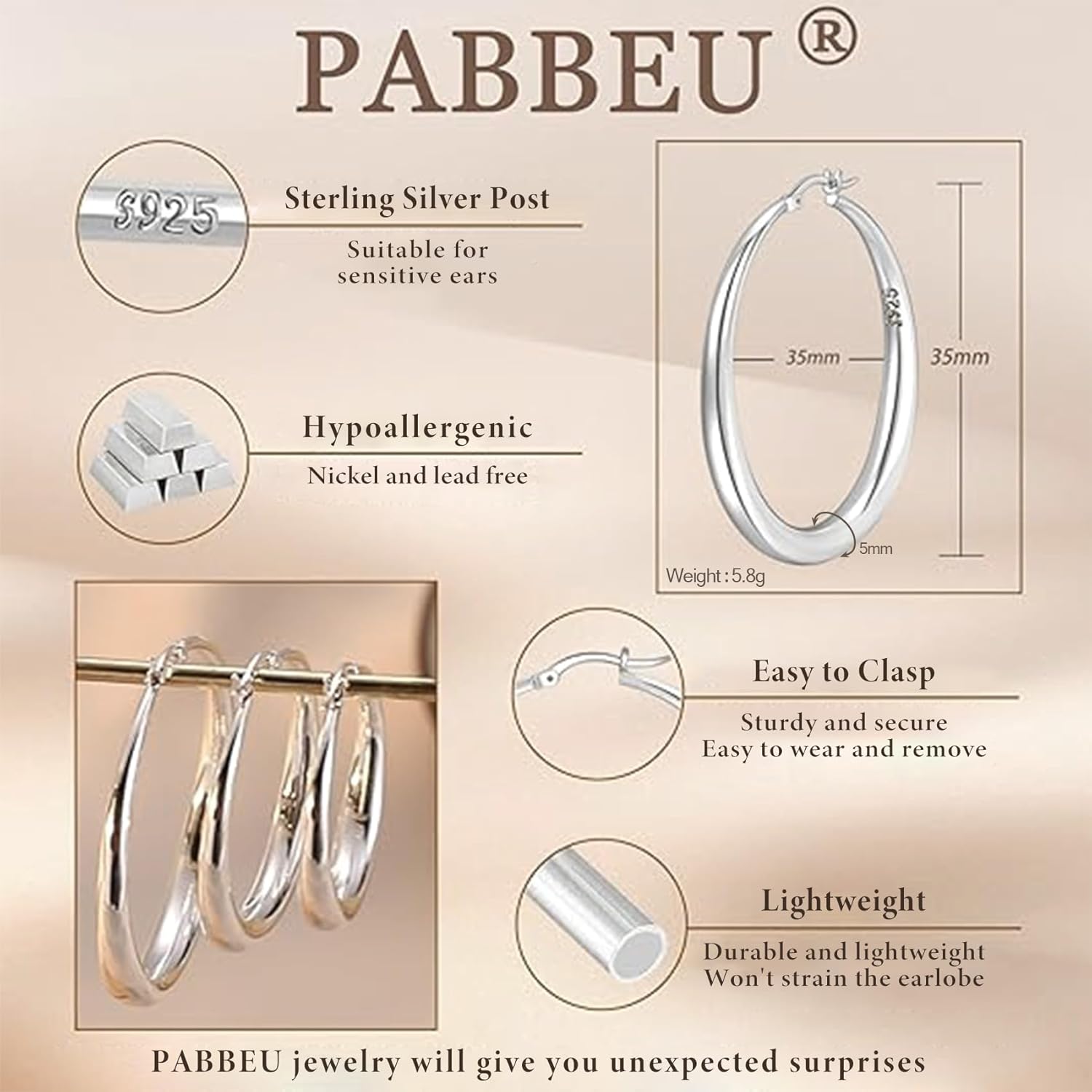 Detalle 2 de PABBEU Ohrringe Silber 925 Creolen 40mm