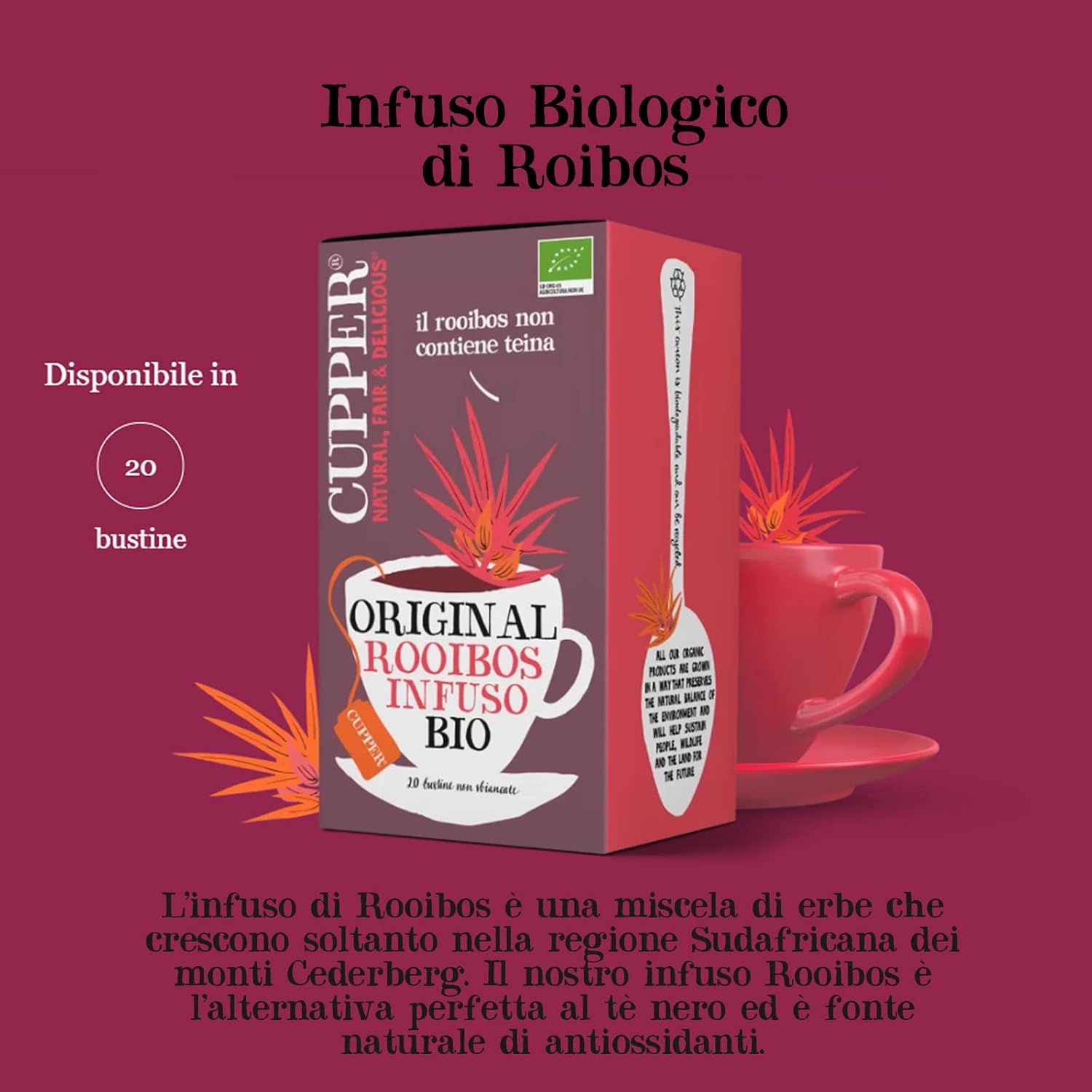 Detalle 2 de Cupper Infuso Rooibos Biologico — 4 confezioni da 20 bustine (80 bustine totali) di tisana al Rooibos