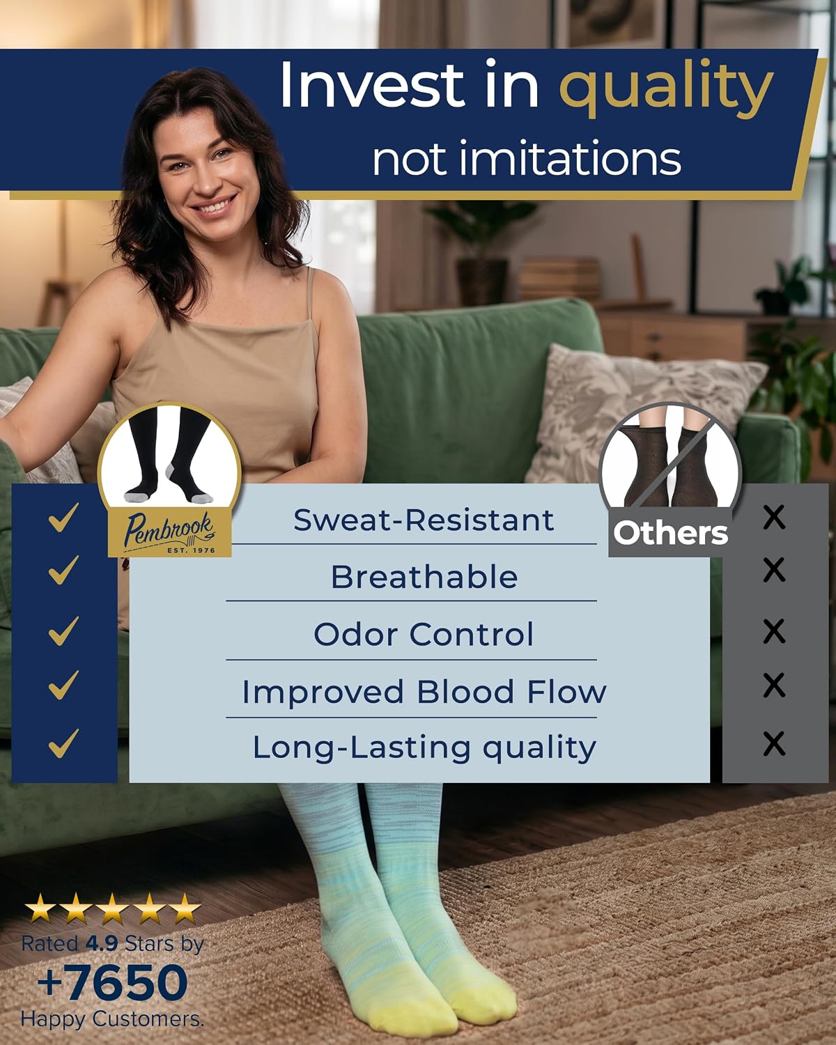 Thumbnail 2 de Pembrook 3 Pairs Plus Size Wide Calf Bamboo Viscose Compression Socks for Women & Men