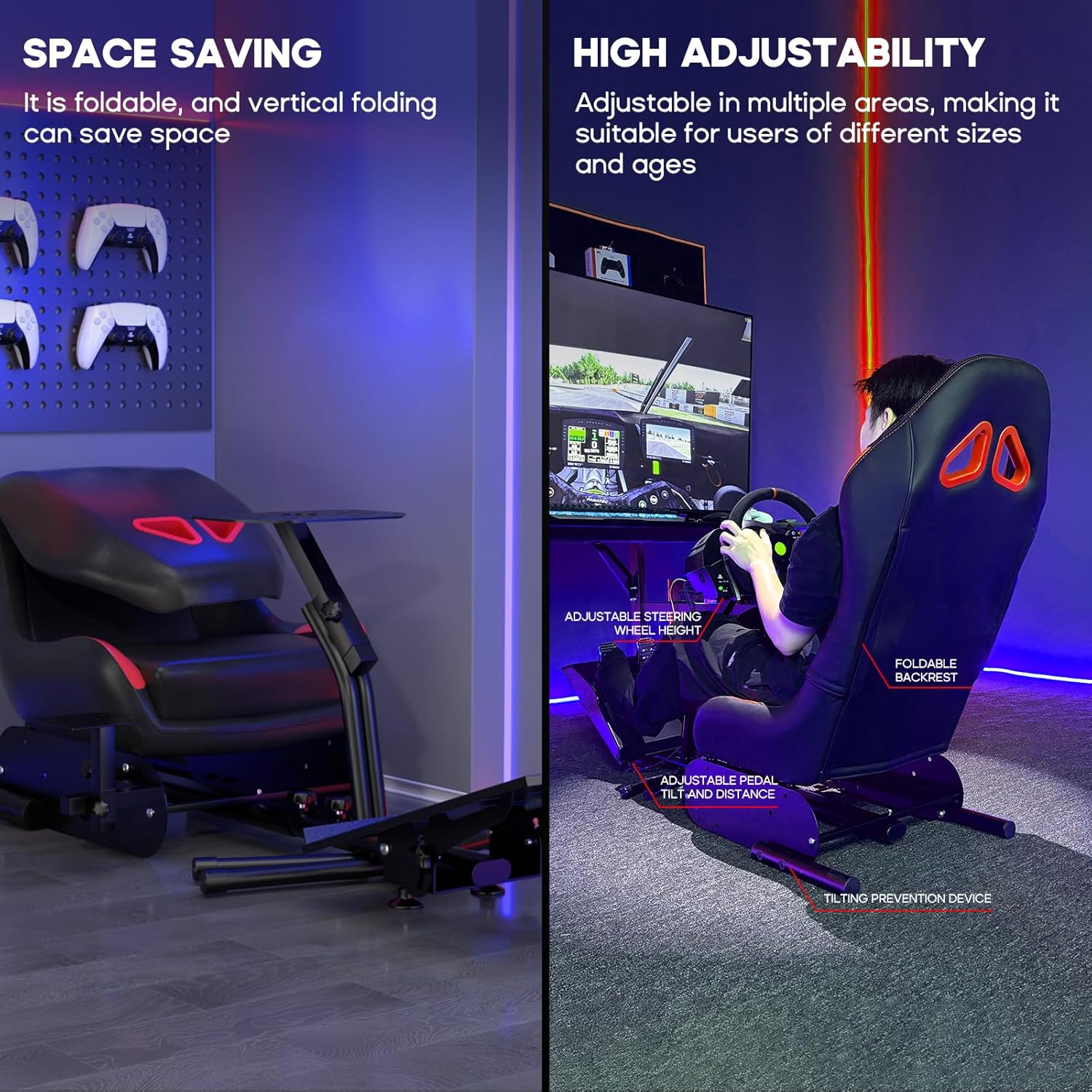 Detalle de DIWANGUS Racing Simulator Cockpit with Seat: Universal Wheel Stand for G29/G920/G923 and More