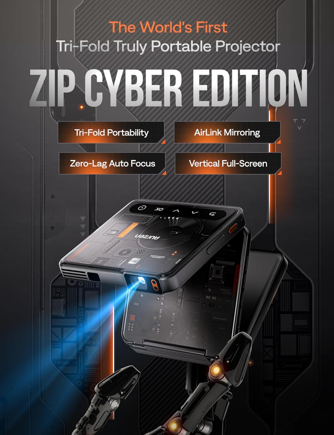 Thumbnail 1 de Aurzen ZIP Tri-Fold DLP Ultra-Portable Mini Projector
