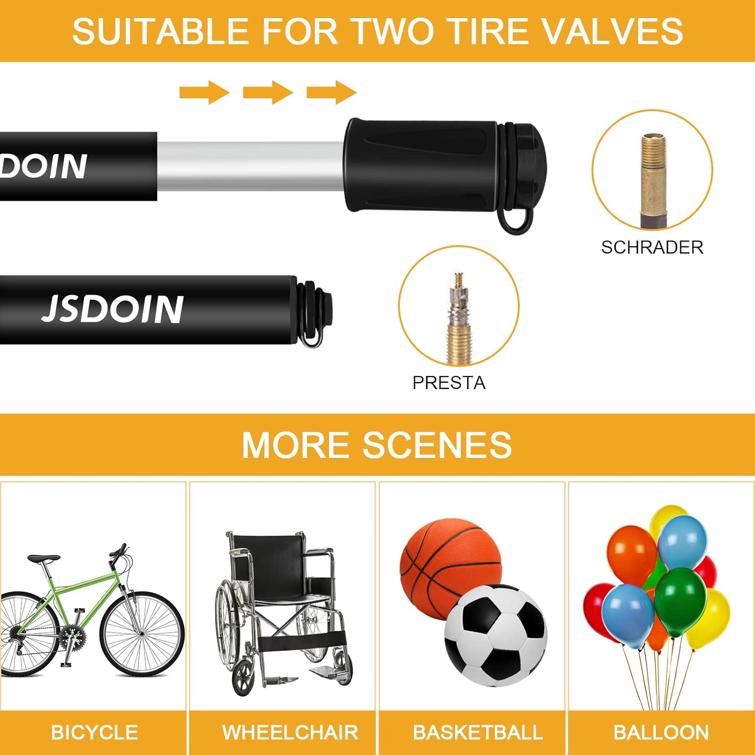 Thumbnail 1 de Jsdoin Portable Mini Bike Pump for Presta & Schrader