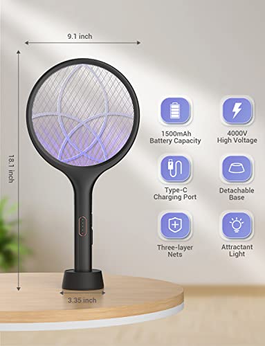 Detalle de YISSVIC Electric Fly Swatter 4000V Bug Zapper Racket Dual Mode (1, Black)
