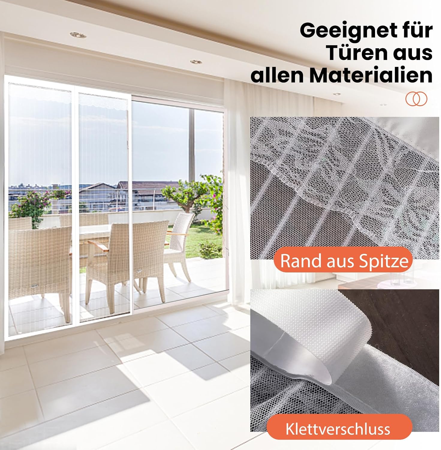 Thumbnail 3 de DIKER Fliegengitter Magnet Tür 150x210 cm – ohne Bohren, Insektenschutz Türvorhang (Weiß)