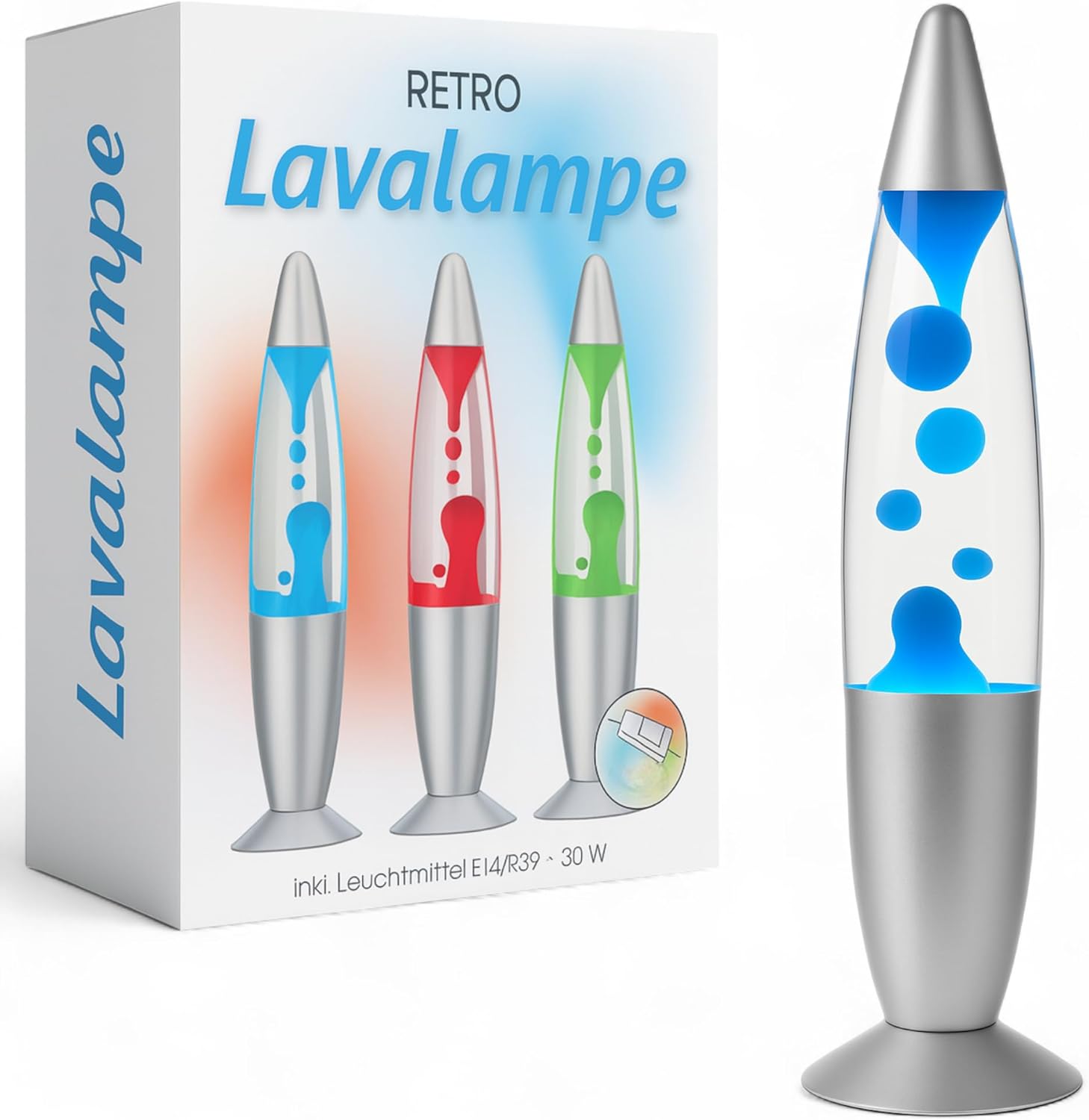 Thumbnail 6 de MIJOMA Retro Lavalampe 30 cm – Glas & Aluminium mit silbernem Fuß, Grün