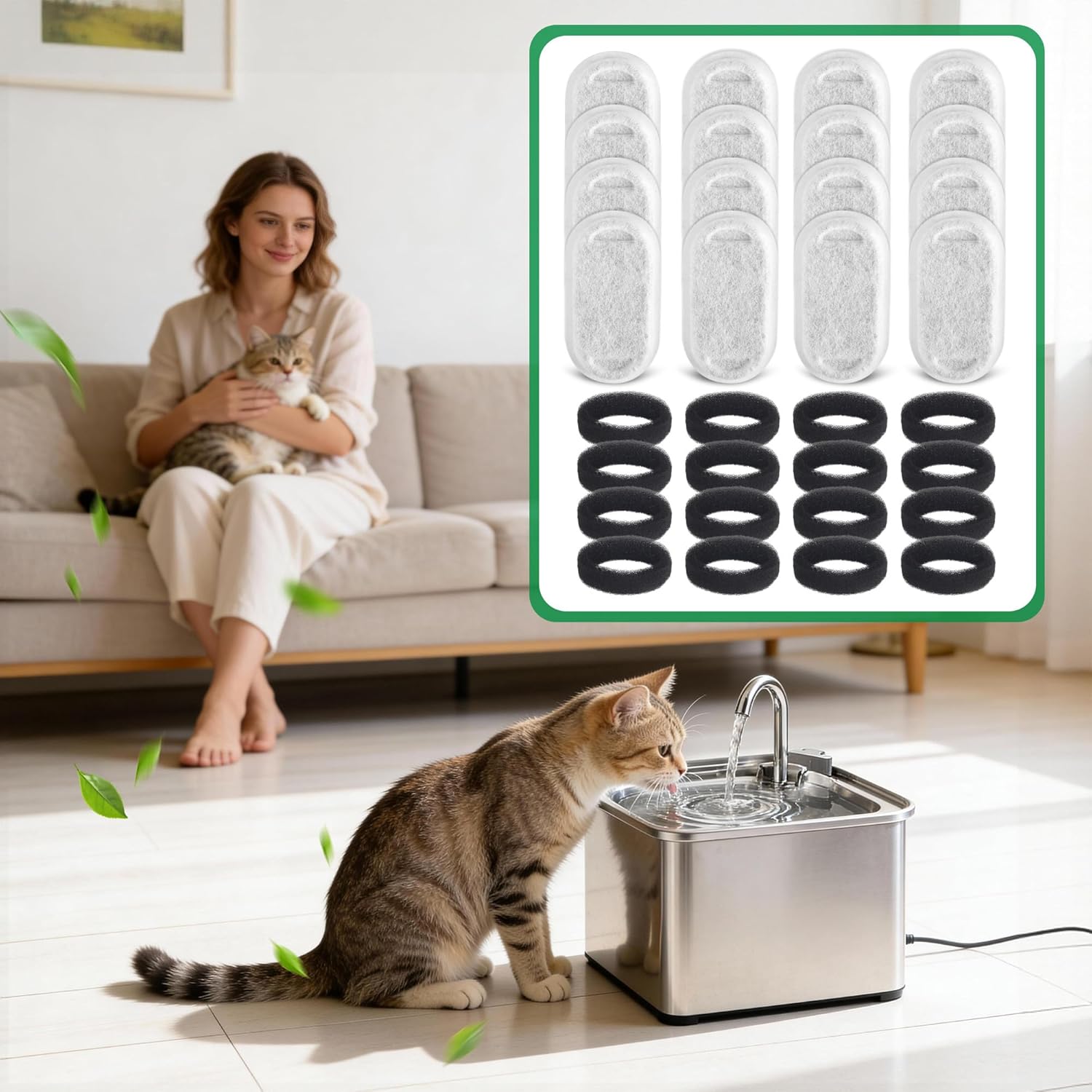 Thumbnail 6 de 16+16 filtri fontanella per gatti: ricambio compatibile con abbeveratoi in acciaio inox 2L/3.2L/4L
