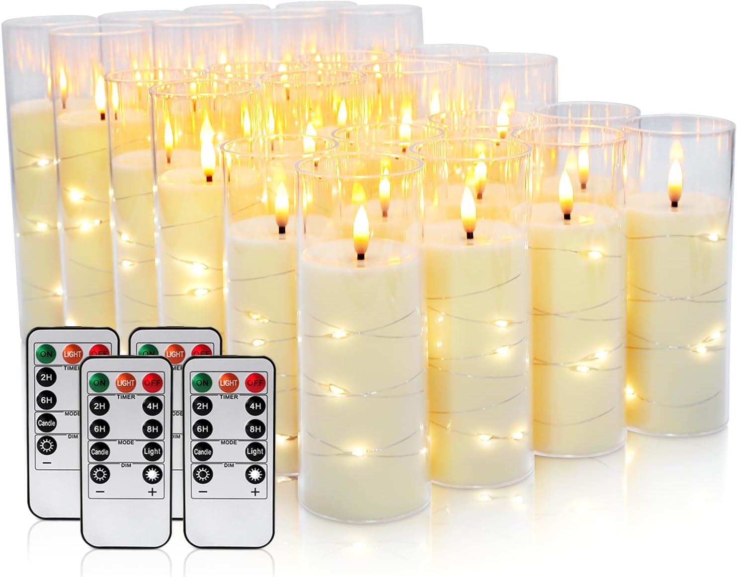 Detalle de Aamdkcyu flameless-candles er6t LED Pillar Candles, Ivory 24-Pack with Remote