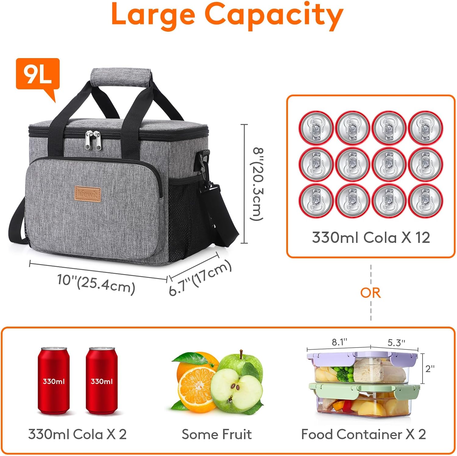 Thumbnail 3 de Lifewit 9L Insulated Lunch Bag with 12 Cans Capacity – Grey