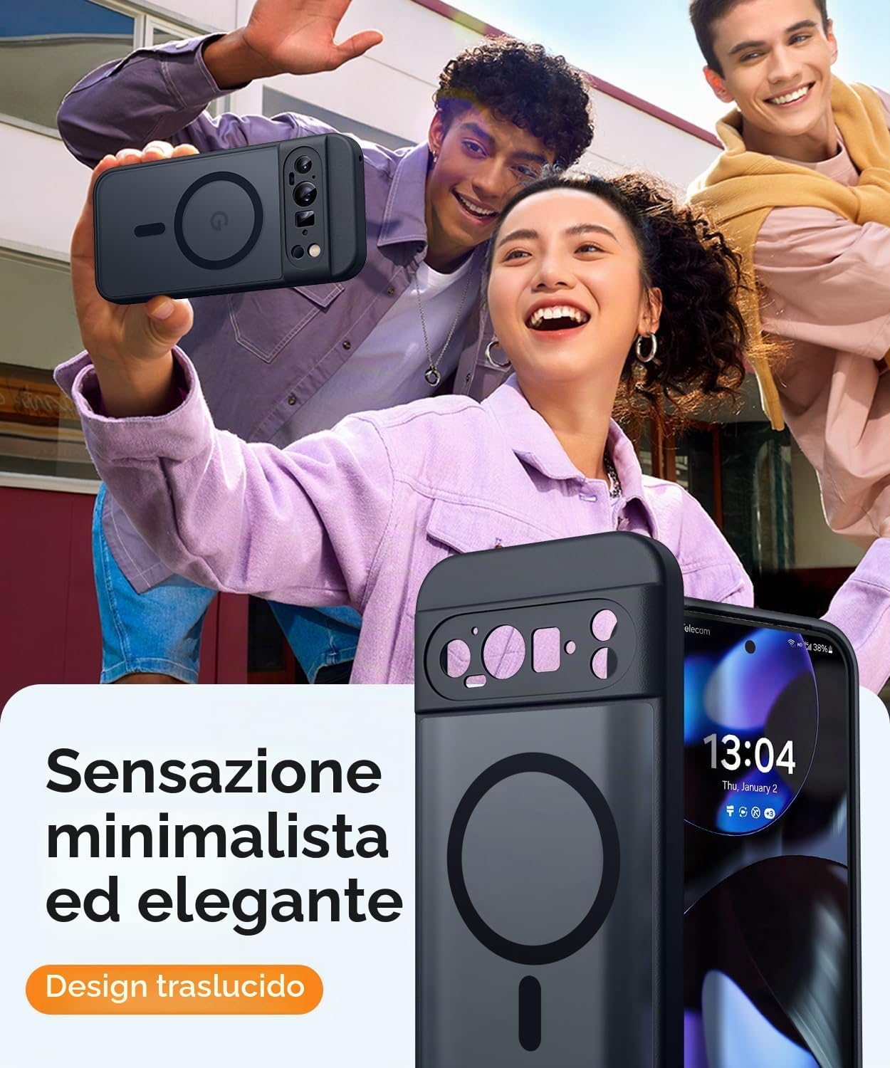 Detalle 2 de CANSHN Cover Magnetica per Google Pixel 9 Pro (6.3") – Protezione completa fotocamera, sfondo opaco e antiurto