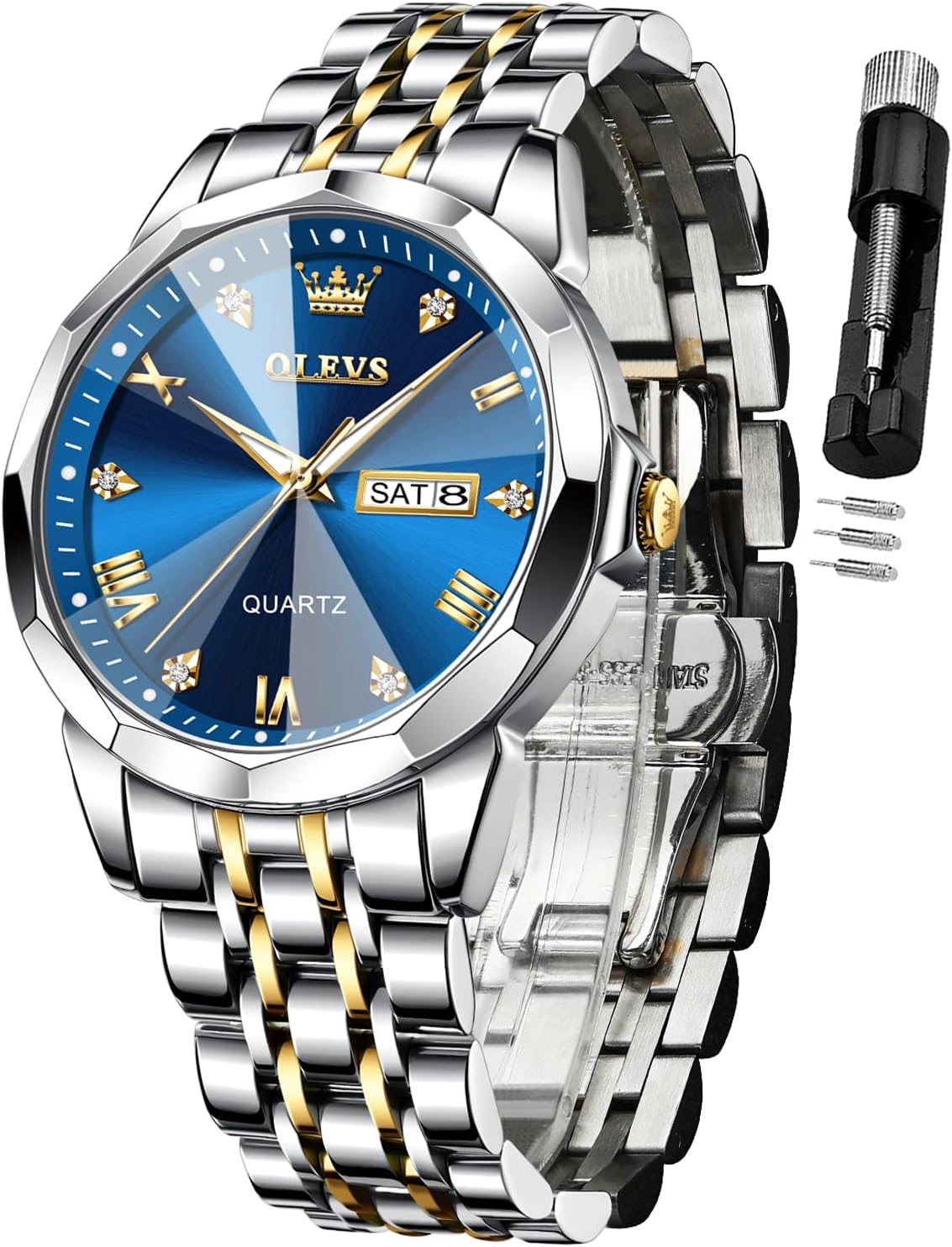 OLEVS Watch Diamond Analog Quartz Blue