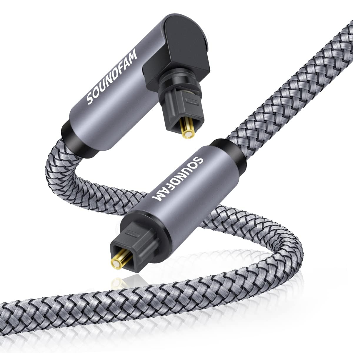SOUNDFAM Optisches Kabel 1 m Grau (Toslink) mit 90° Dual-Stecker für Samsung TV, Soundbar & AV-Receiver