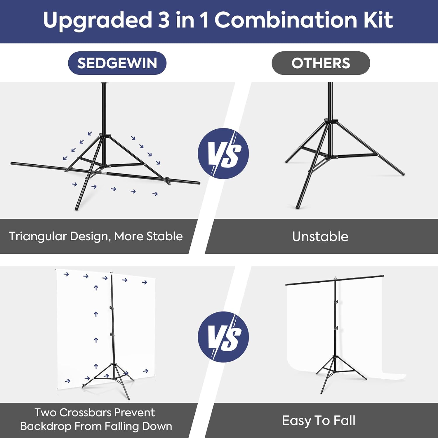 Thumbnail 1 de SEDGEWIN White Backdrop with Stand 6.5x5ft – Durable 3-in-1 Photography Backdrop Kit
