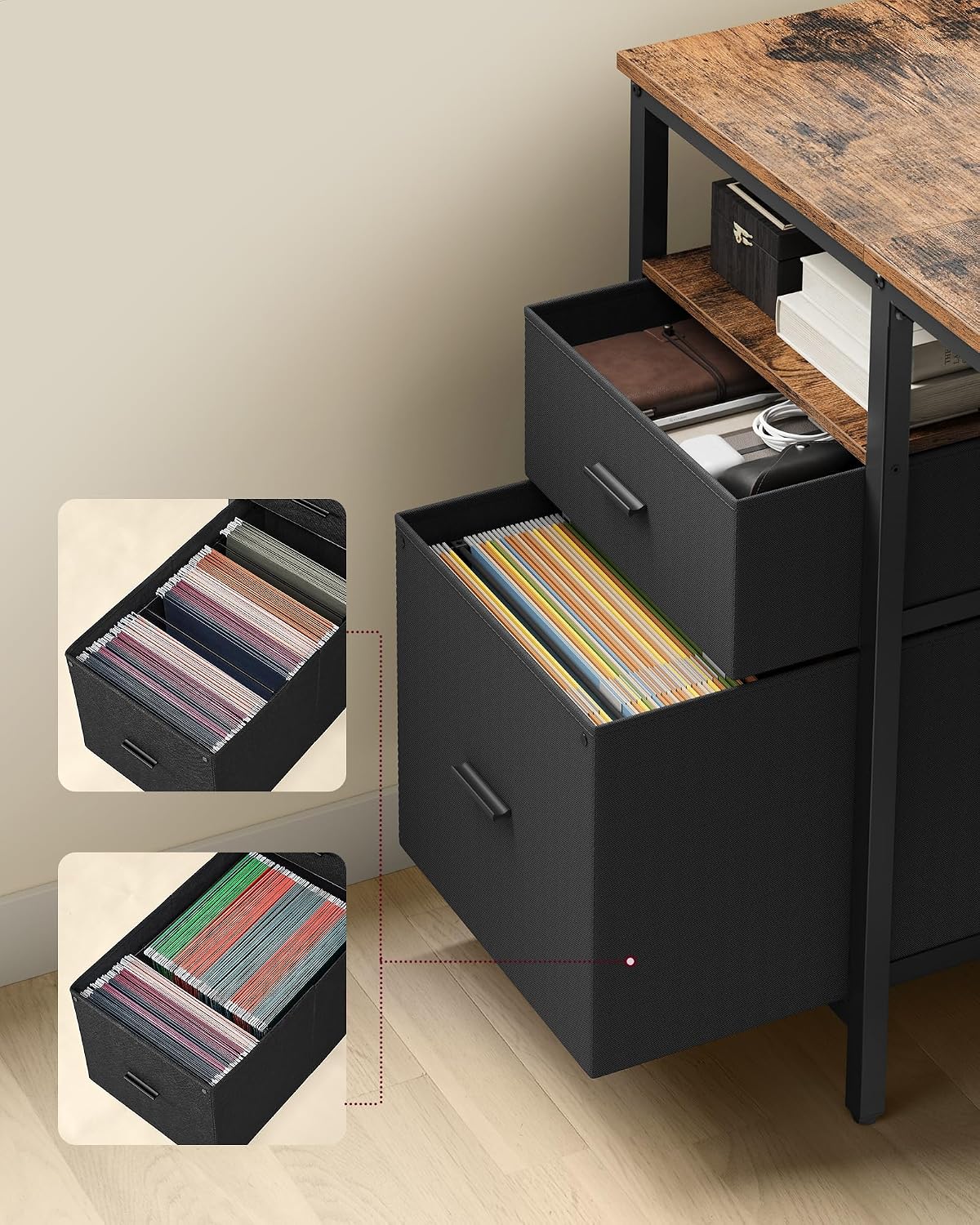 Thumbnail 4 de VASAGLE LWD104B01: Industrial Rustic Computer Desk with 3 Shelves and 2 Drawers, 60 x 140 cm