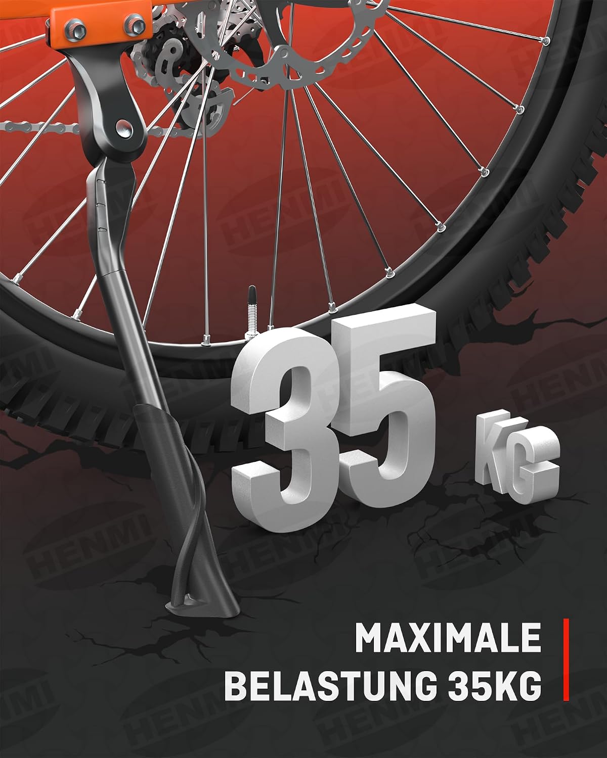 Detalle 2 de HENMI Fahrradständer 24–29 Zoll – Stabiler Seitenständer mit 40 mm Lochabstand