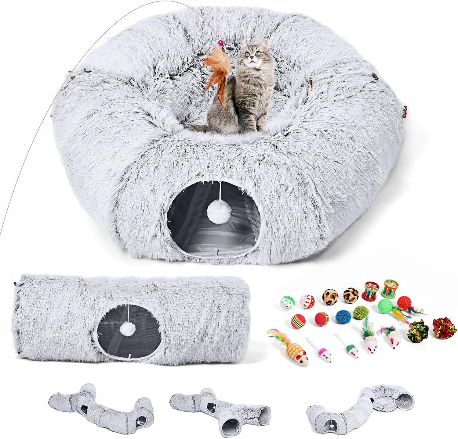 Odoland Cat Tunnel Toy with Bed (20-piece interactive tunnel set) for indoor play and naps