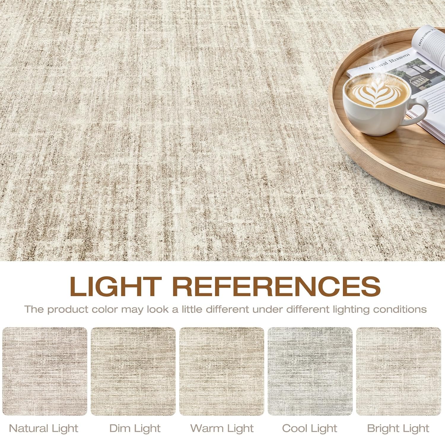 Detalle de Loongrug 9x12 Area Rug – Washable, Non-Slip, Soft Neutral Beige for Living Room