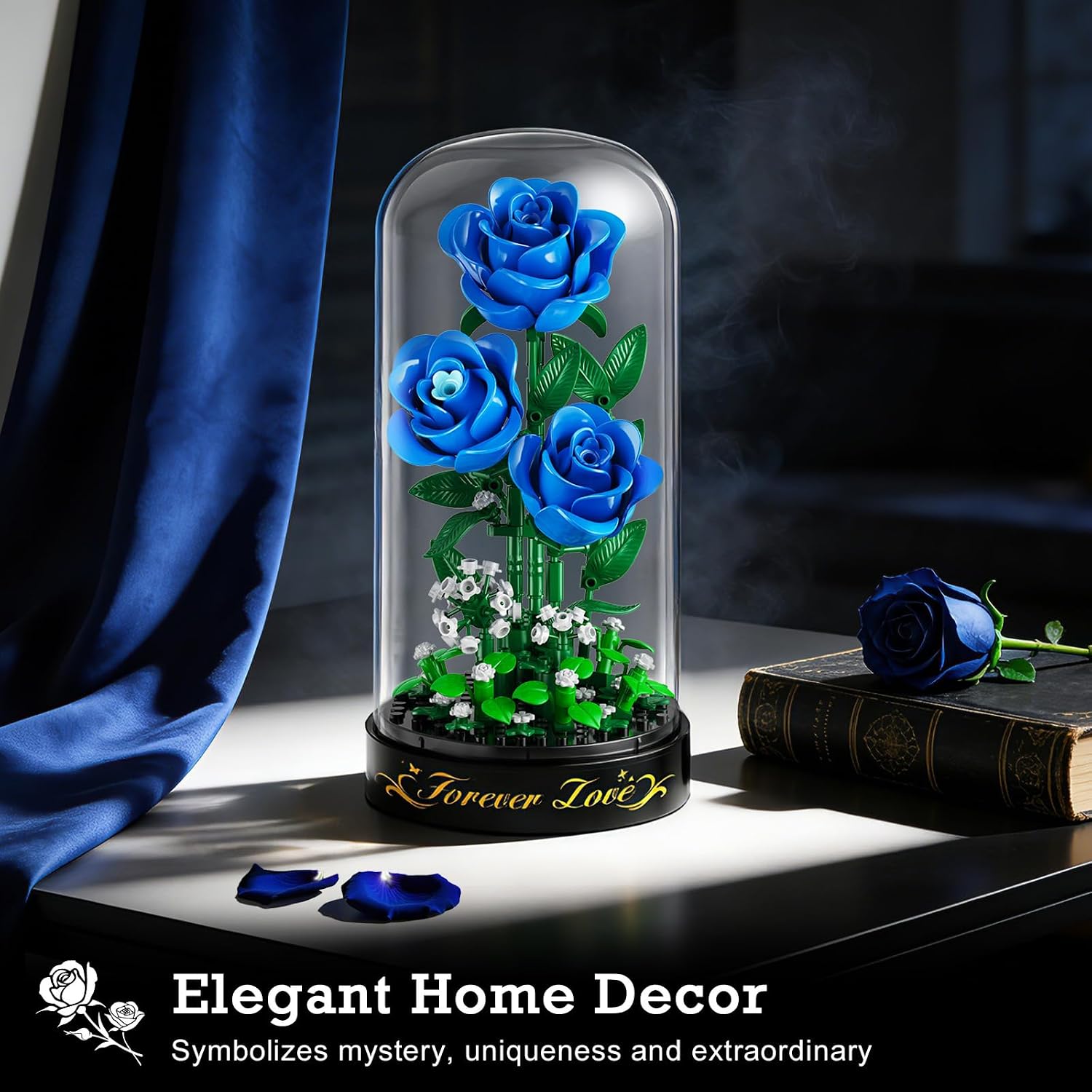 Detalle de HiWEEGO Rosen-Bauset mit LED-Licht und Abdeckung – 219 Teile, Blau