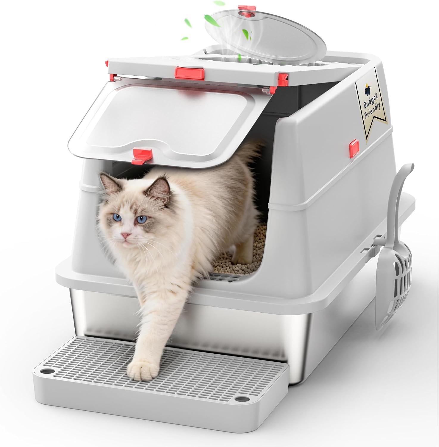Litière pour Chat en Acier Inoxydable 304 – XXL, avec Couvercle et Pédales, BEST JAJA ( Violet )