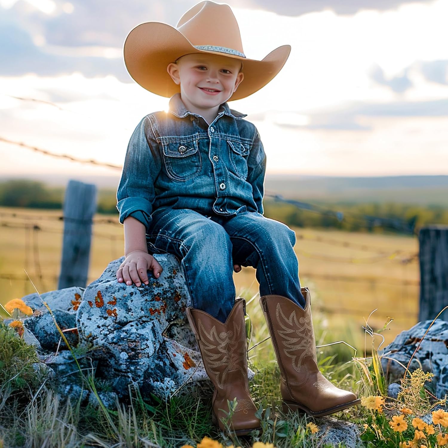 Thumbnail 4 de Rollda Kids Cowboy Boots for Boys & Girls: Western Square Toe with Easy Zip & Walking Heel