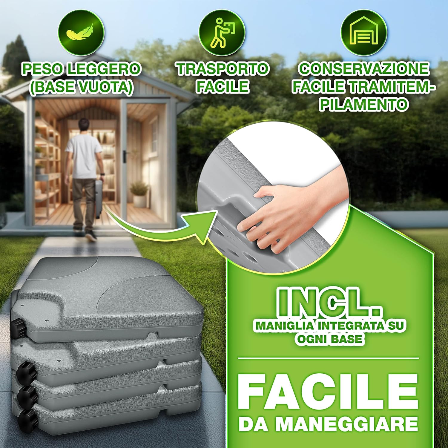 Thumbnail 1 de tillvex Base per Ombrellone decentrato 60 L / 80 kg (4 pezzi) grigio