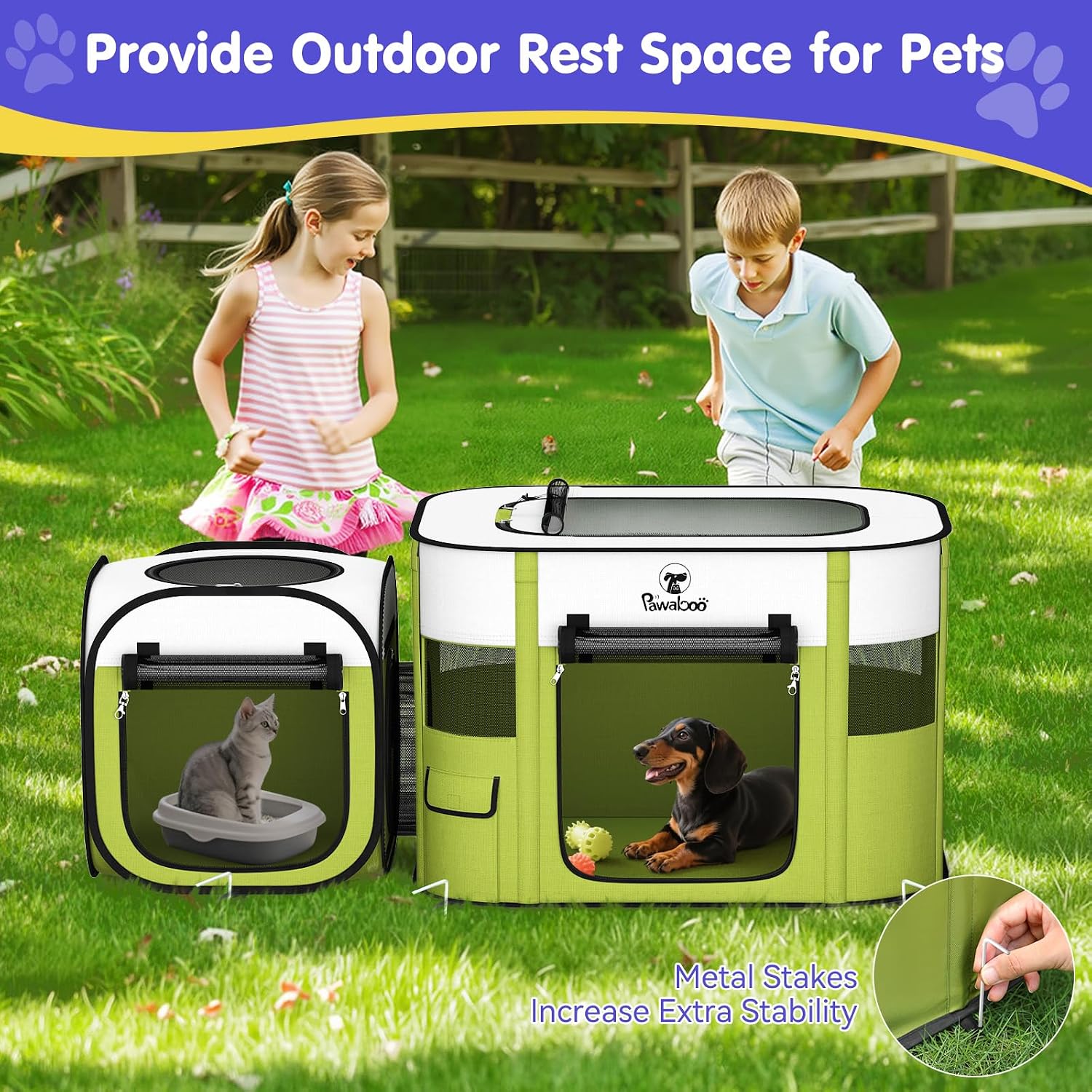 Detalle 2 de Pawaboo 2-in-1 Laufstall 32" für Haustiere