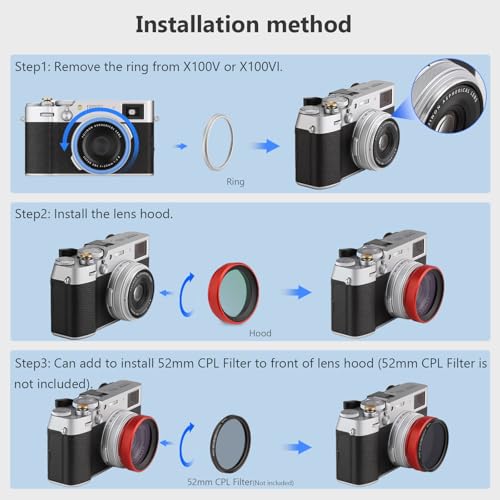 Detalle de Haoge LUV-X54R: 2-in-1 Metal Lens Hood and UV Filter for Fujifilm X100V/X100VI (Red)