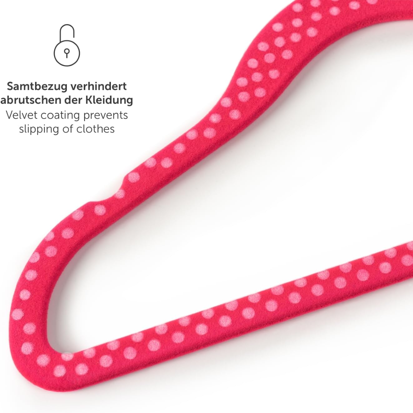 Detalle de Laleni Kinder-Kleiderbügel 30er Set aus Samt – platzsparend, 360° drehbar, rutschfest (rosa mit Punkten)