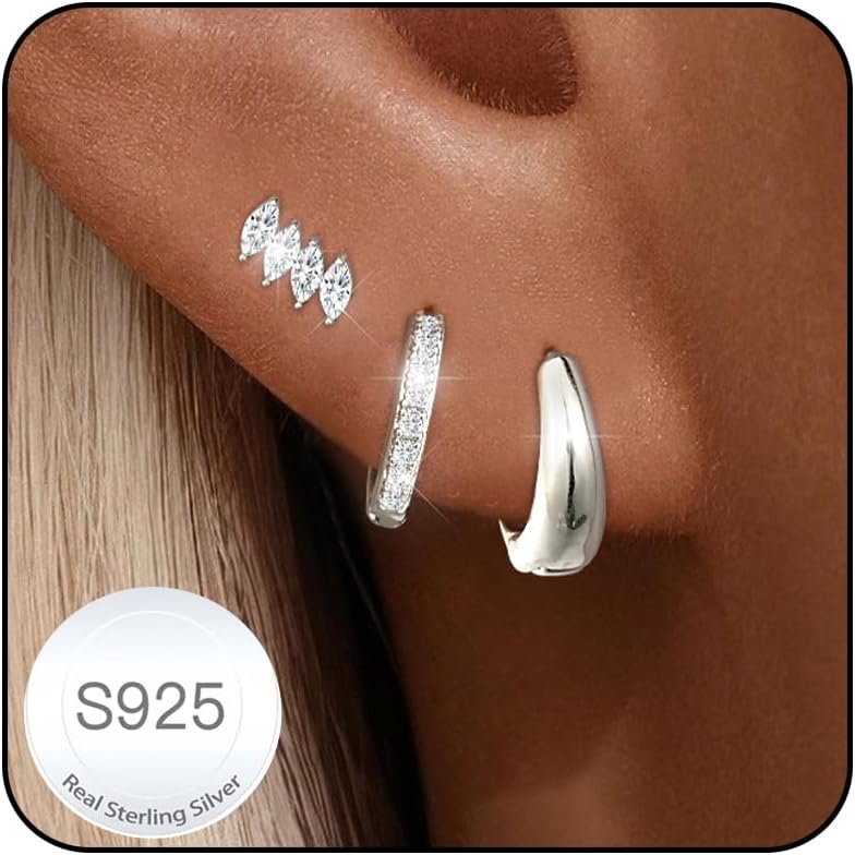 Thumbnail 6 de ESPVO Sterling Silver Hoops Earrings Set for Women – Hypoallergenic S925 5 Styles