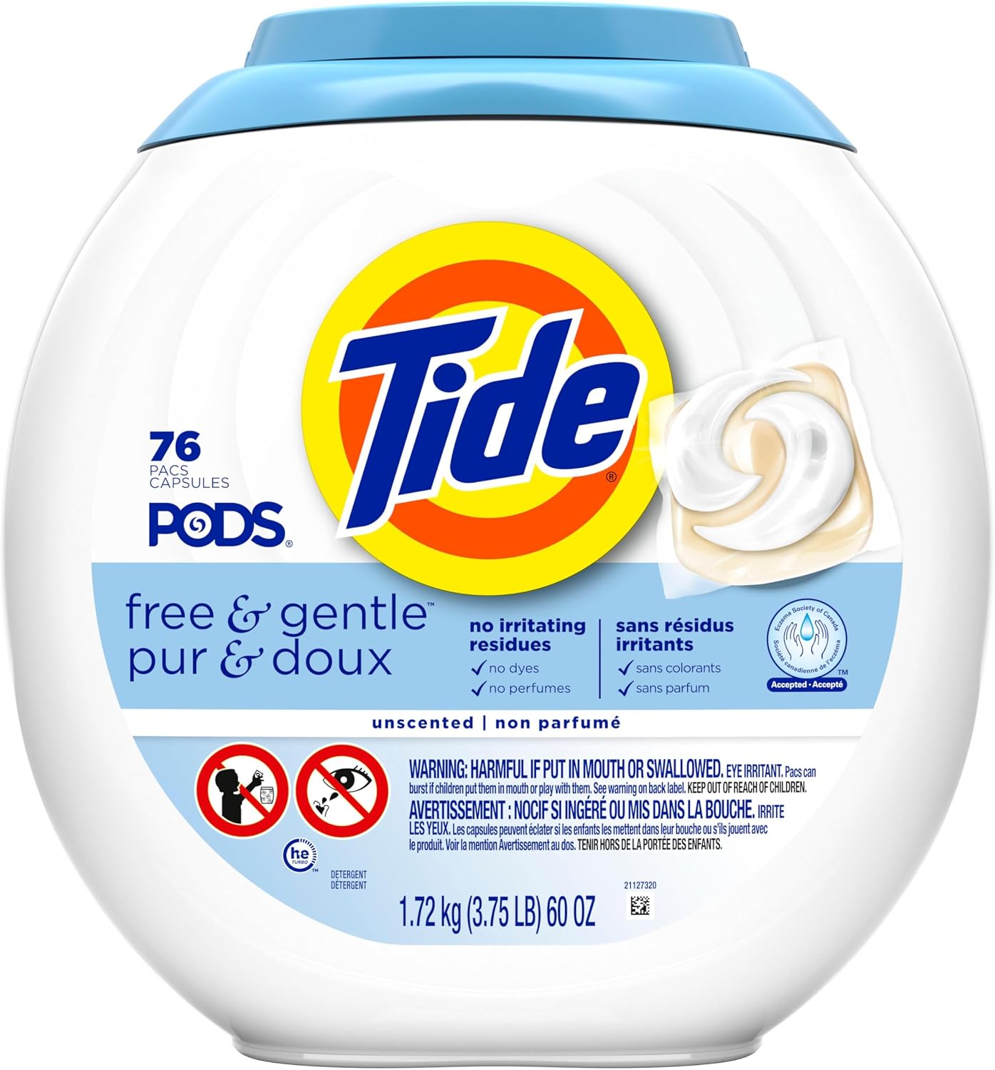 Detalle 2 de Tide Pods Free & Gentle Laundry Detergent, Unscented, 76 Count