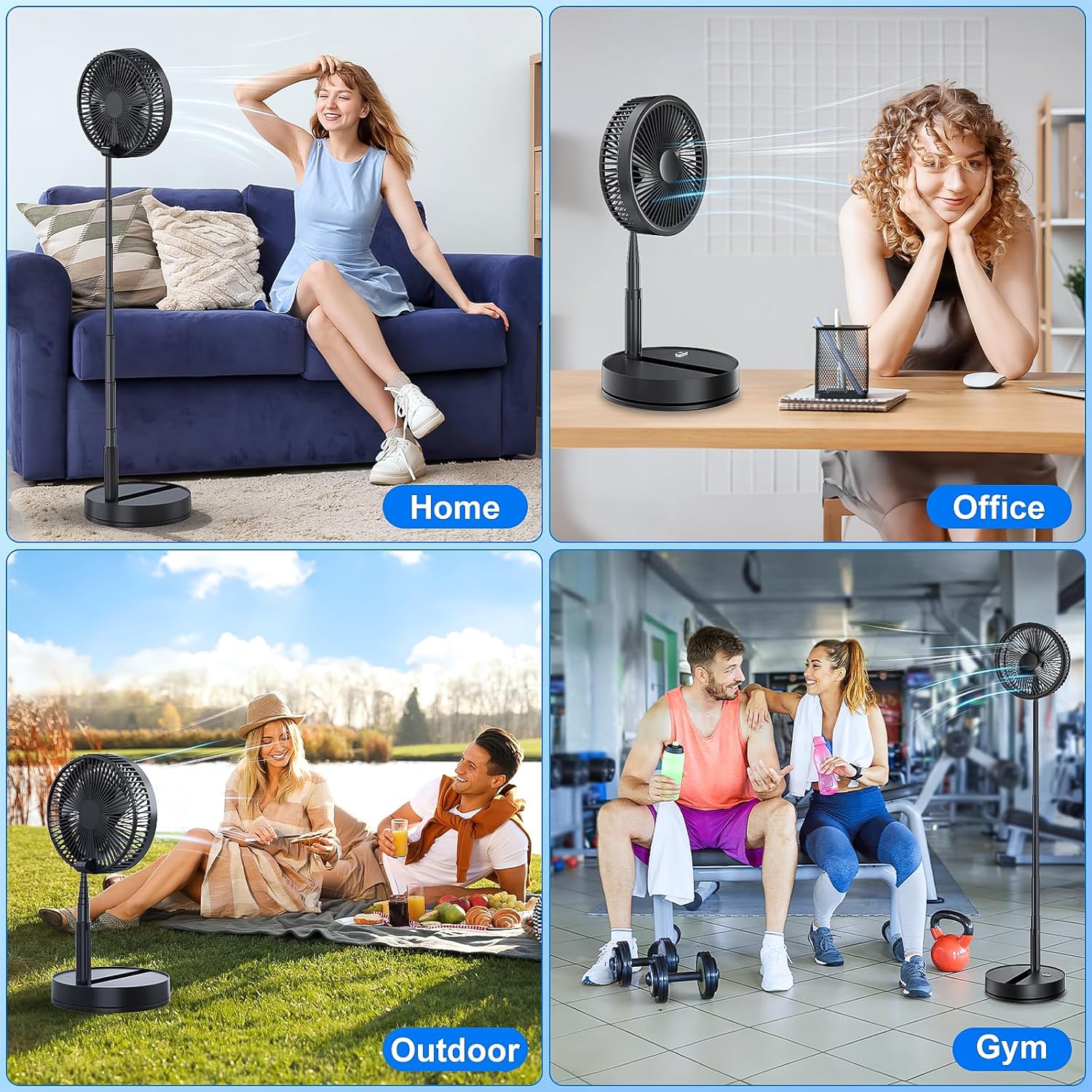 Detalle 2 de Portable Oscillating Standing Pedestal Fan with Remote – 8.6 inch, 8000mAh Battery, USB Powered
