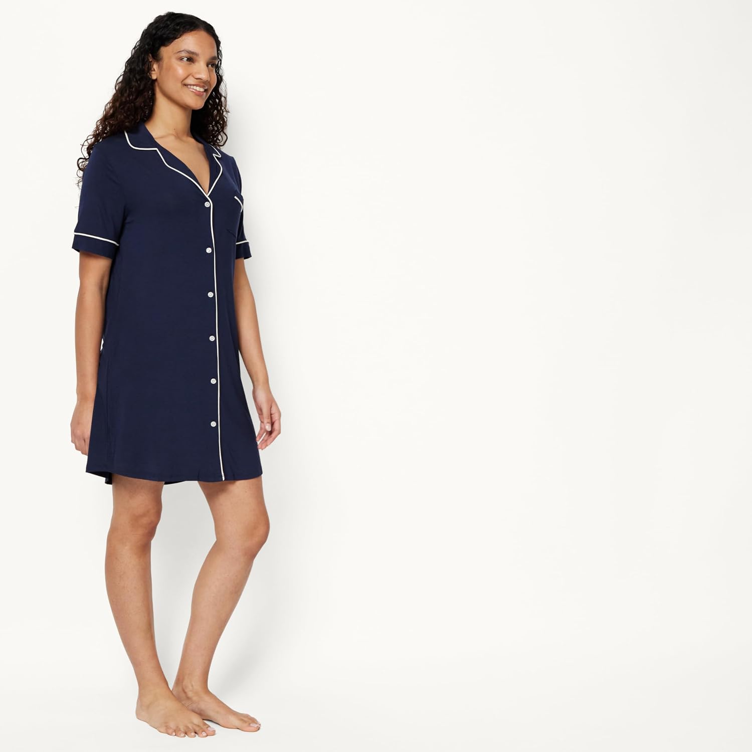 Detalle 2 de Amazon Essentials Women's Modal-Blend Nightgown, Short Sleeve Button-Down