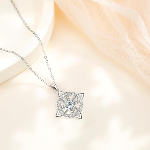 Detalle de J.MUEN Collar Nudo de Bruja Plata de Ley 925 – Nudo Celta para Mujeres