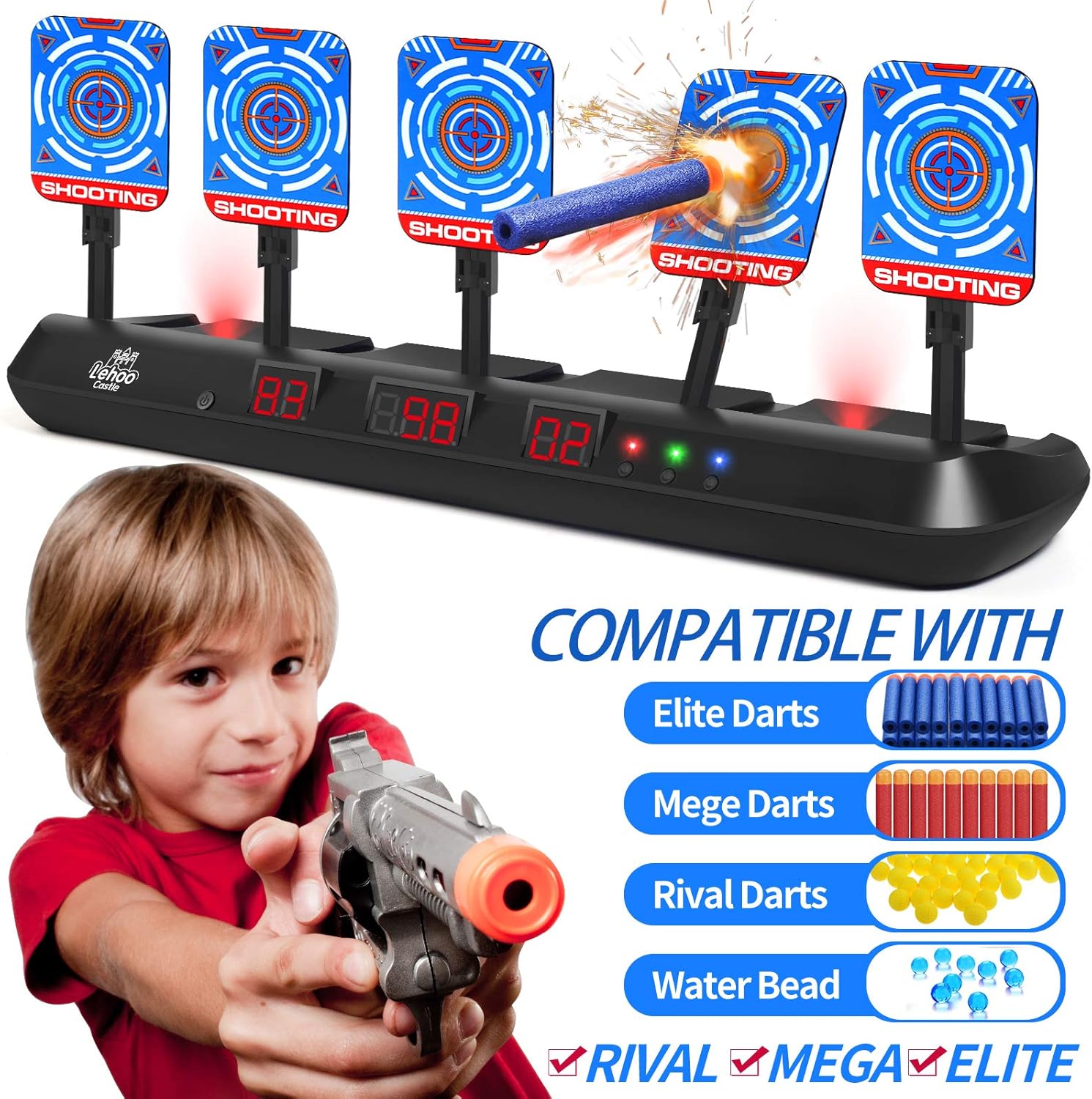 Detalle de Lehoo Castle Electronic Nerf Target: 5-Target Digital Scoring Arena for Nerf Blasters