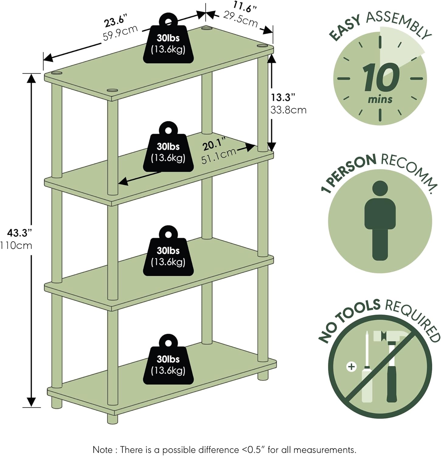 Thumbnail 2 de Furinno 4-Tier Turn-N-Tube Shelf 43.25in