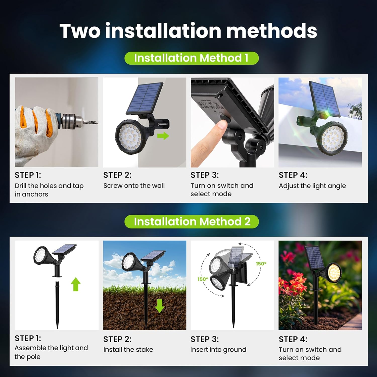 Detalle 2 de Solpex Solar Spot Lights Outdoor Garden (6 Pack) – 3 Modes, IP65, 25 LEDs