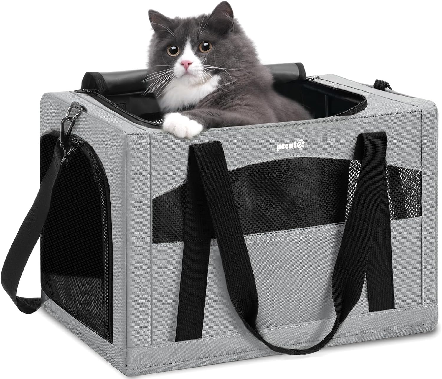 Detalle de pecute Cat Carrier Stable breathable and portable with hidden partition (for cats under 5kg) – Grey, 43×28×28cm
